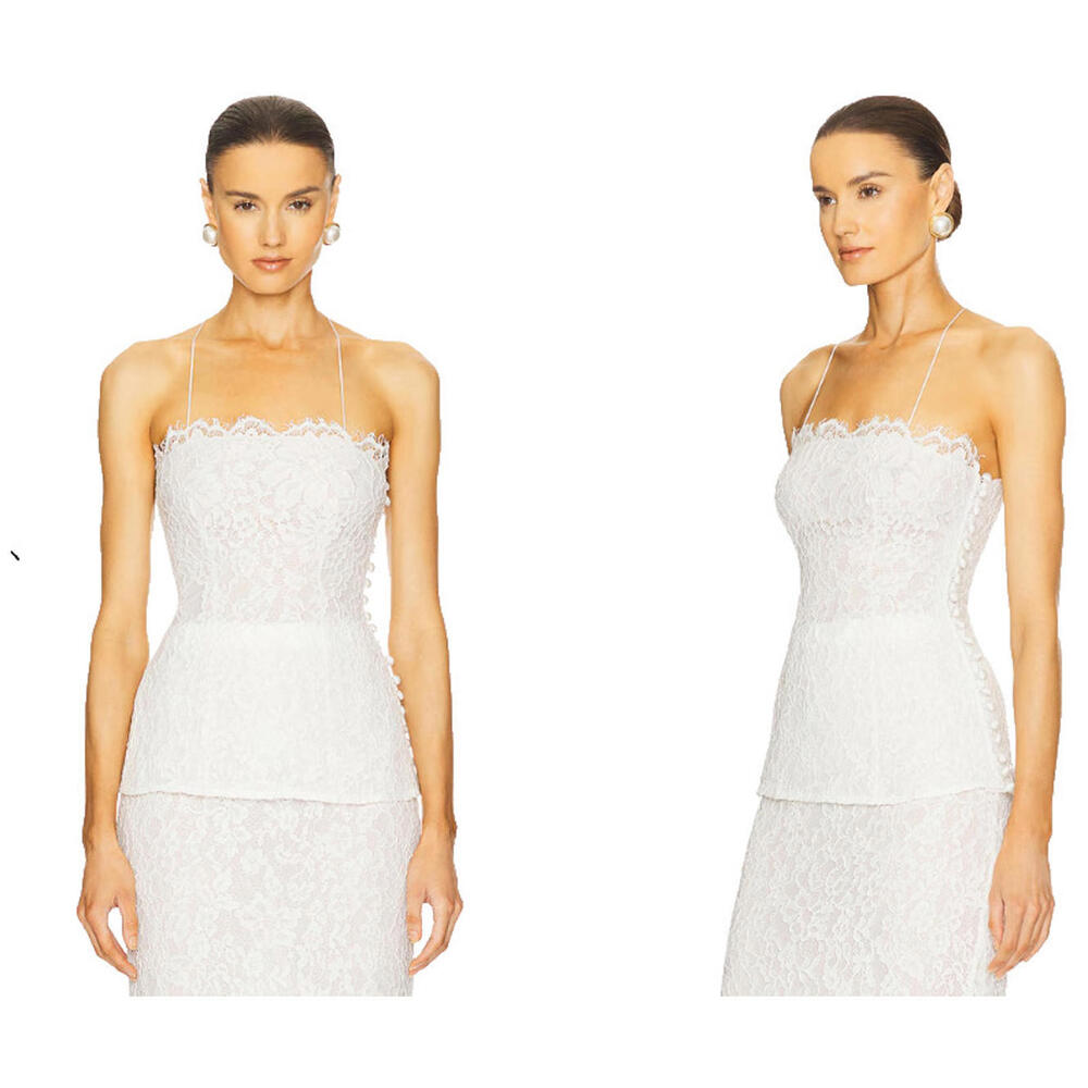 Lace Peplum Spaghetti Strap Top - White